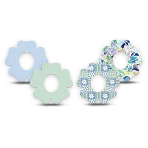 ExpressionMed Soft Balance Dexcom G7 and Dexcom Stelo Glucose Biosensor System Flower, 4-Pack Tape Pastel blues and greens Adhesive Patch for Continuous Glucose Monitor