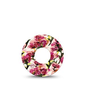 ExpressionMed Maroon Flowers Infusion Set Tape, 5-Pack Tape Overlapping Flower Petals, Overlay Patch Continuous Glucose Monitor Design