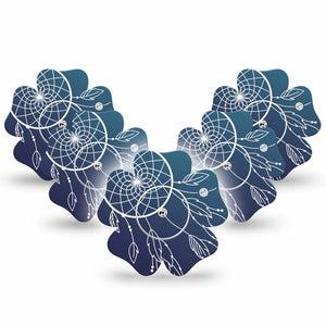 ExpressionMed Blue Dreamcatcher Freestyle Libre 2 and Libre 2 Plus Flower Shape Tape, Abbott Lingo, 5-Pack Tape and 5-Pack Sticker Boho Decor Plaster CGM Design