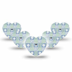 ExpressionMed Patchwork Flowers Freestyle Libre 3 and Libre 3 Plus Heart, 5-Pack Tape and 5-Pack Sticker Spring patchwork Adhesive Patch for Continuous Glucose Monitor