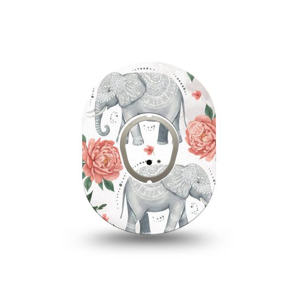 ExpressionMed Sweet Elephants Dexcom G7 and Dexcom Stelo Glucose Biosensor System Mini, Single Tape and Single Sticker soft animal graphic Waterproof Sensor Cover for CGM