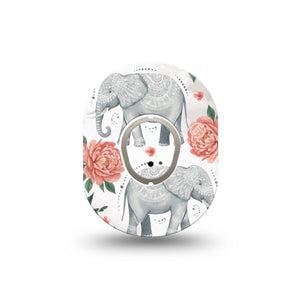 ExpressionMed Sweet Elephants Dexcom G7 and Dexcom Stelo Glucose Biosensor System Mini, Single Tape and Single Sticker soft animal graphic Waterproof Sensor Cover for CGM