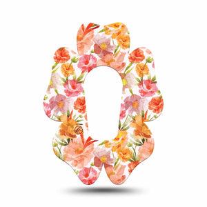ExpressionMed Peach Dusk Dexcom G6 Flower Shape Tape, Single Tape Pink Orange Flowers, Adhesive Patch Continuous Glucose Monitor Design