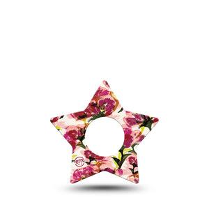 ExpressionMed Maroon Flowers Infusion Set Star Shape Tape, 5-Pack Tape Red Flowers With Stems, Fixing Ring Patch Continuous Glucose Monitor Design