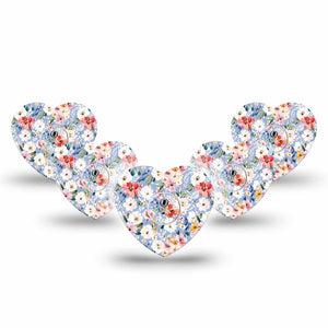 ExpressionMed Petal Breeze Freestyle Libre 3 and Libre 3 Plus Heart, 5-Pack Tape and 5-Pack Sticker Delicate stems Adhesive Patch for Continuous Glucose Monitor