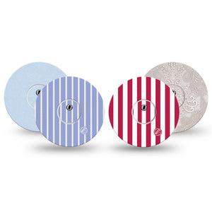 ExpressionMed Washed Classics Freestyle Libre 3 and Libre 3 Plus, tape and sticker  vintage red blue Fixing Ring Tape for Continuous Glucose Monitor