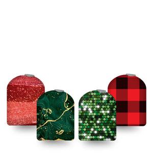 ExpressionMed Jolly Variety Pack Omnipod Full Wrap Center Sticker 4-Pack Sticker Variety Red and Green Patterns, Buffalo Plaid, Vinyl Decoration Pump Design