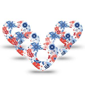 ExpressionMed July Flowers Infusion Set Heart Shape Tape 10-Pack USA Flowers Adhesive Patch Continuous Glucose Monitor Design