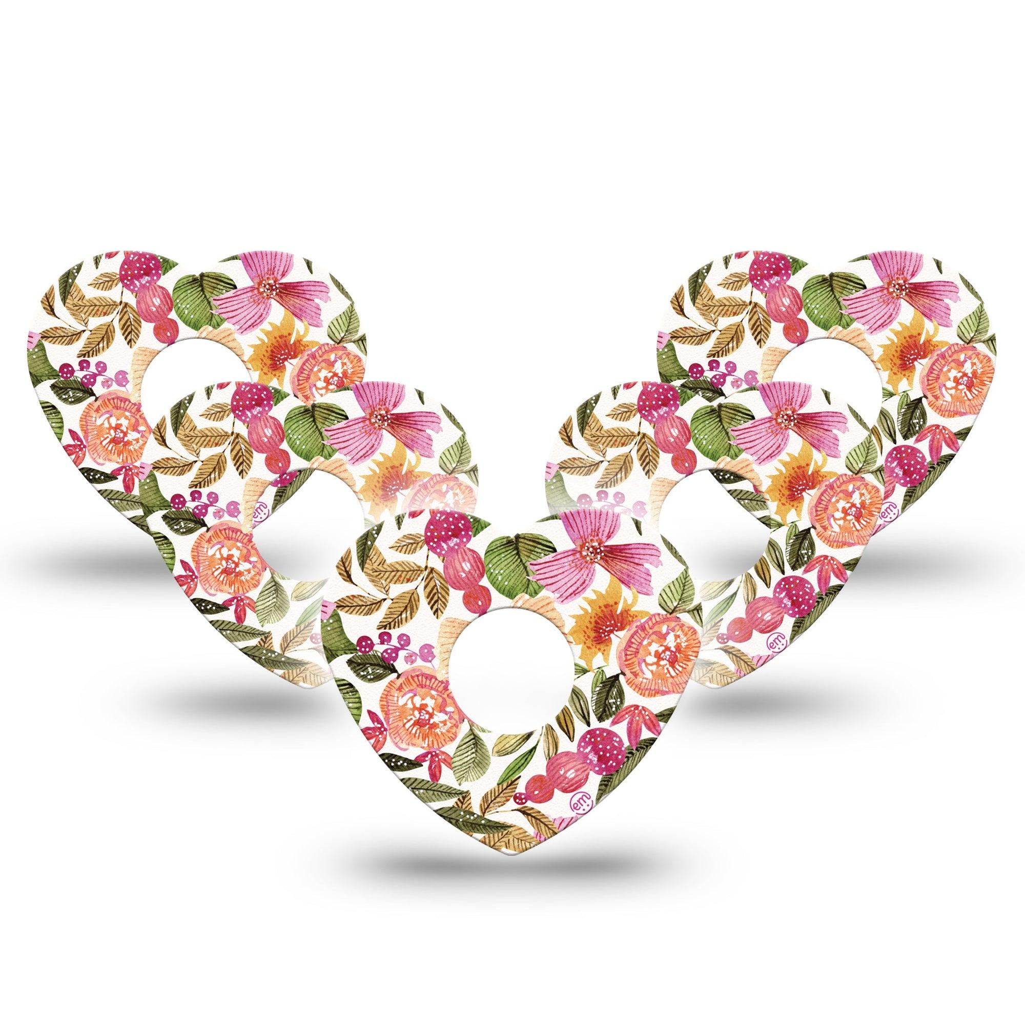 ExpressionMed Spring Bouquet Freestyle Libre 3 Heart Shape Tape 5-Pack Spring Blossoms Patch CGM Design