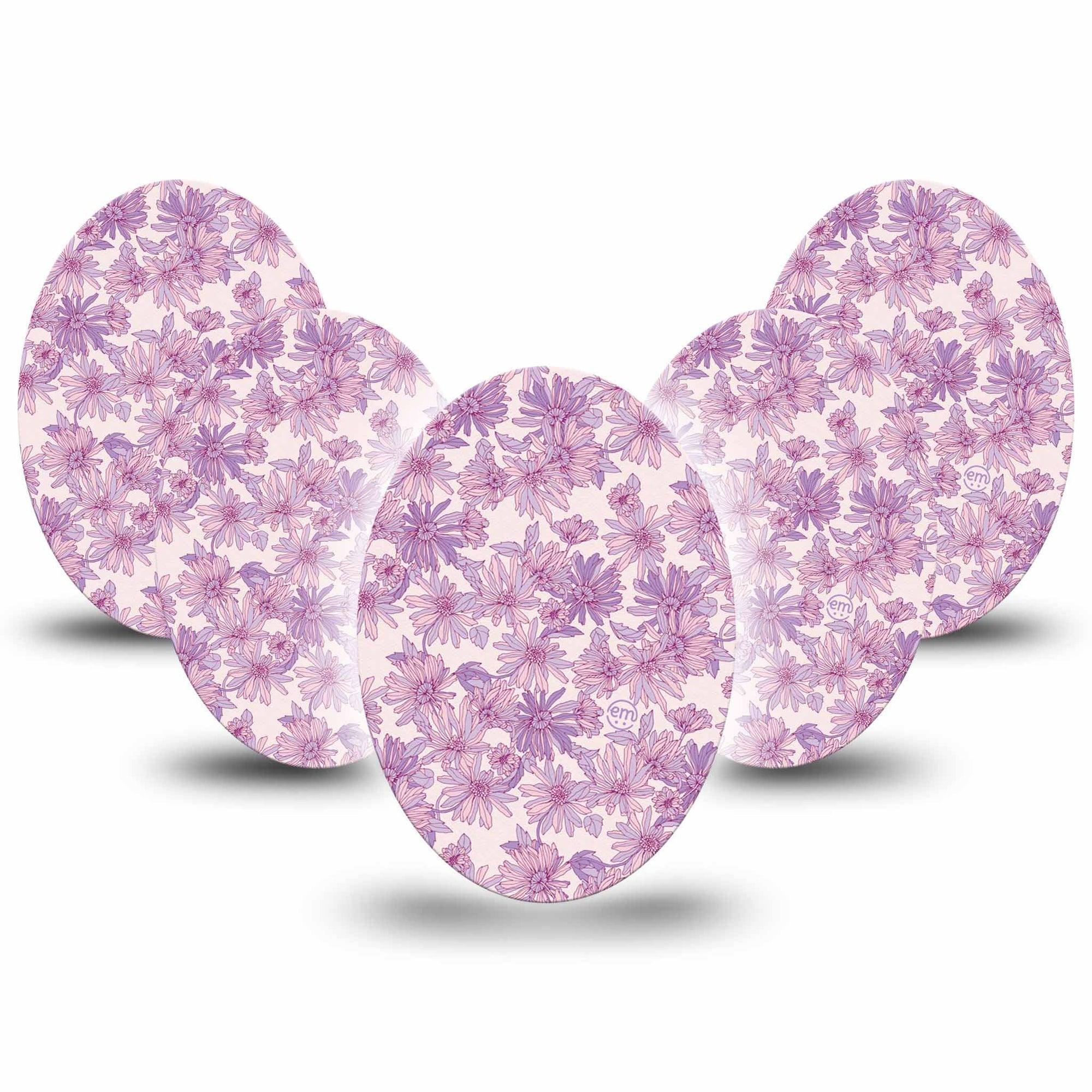ExpressionMed Purple Daisy Medtronic Guardian Enlite Universal Oval, 5-Pack Tape Calming Purple Hues, Plaster CGM Design