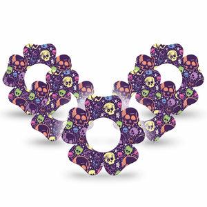 ExpressionMed Neon Skulls Freestyle Libre 2 and Libre 2 Plus Flower Shape Tape, Abbott Lingo,  5-Pack Tape Glowing Neon Skulls Inspired, Fixing Ring Tape CGM Design