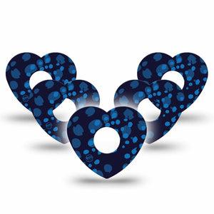 ExpressionMed Blue Drops Freestyle Libre 3 and Libre 3 Plus Heart Shape Tape 5-Pack Tape Navy With Light Blue Shapes, Patch CGM Design
