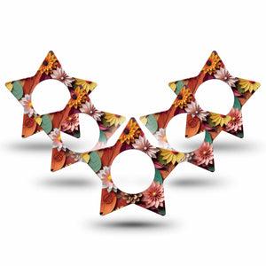 ExpressionMed 3D Floral Freestyle Libre 2 Star Shape Tape, Abbott Lingo,  5-Pack Orange Fall Toned 3D Florals And Leaves, Adhesive Tape CGM Design