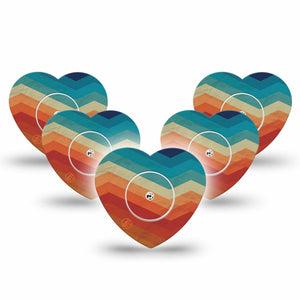 ExpressionMed Retro Winter Coat Freestyle Libre 2 and Libre 2 Plus Heart Shape Tape, Abbott Lingo, 5-Pack Tape and 5-Pack Sticker Retro Print, Adhesive Patch CGM Design