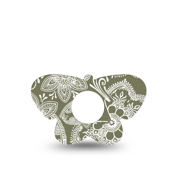 ExpressionMed Olive Henna Infusion Set Butterfly Shape Tape 5-Pack Tape Botanical Hue, Plaster Continuous Glucose Monitor Design