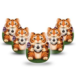 ExpressionMed Playful Tiger Freestyle Libre 3 and Libre 3 Plus, 5-Pack Tape and 5-Pack Sticker soccer animal pattern Sensor Cover for CGM