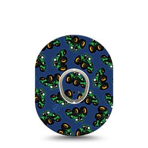 ExpressionMed Tractors Dexcom G7 Sticker and Tape, Dexcom Stelo Glucose Biosensor System,  Green Tractors, Vinyl Sticker and Tape Pairing Continuous Glucose Monitor Design