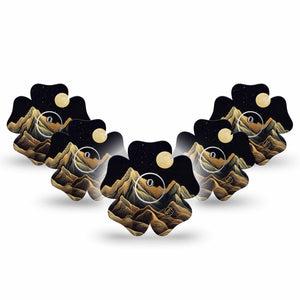 ExpressionMed Black Mountain Freestyle Libre 3 and Libre 3 Plus Flower Shape Tape 5-Pack Tape and 5-Pack Sticker Line Art Nature Scene, Plaster CGM Design