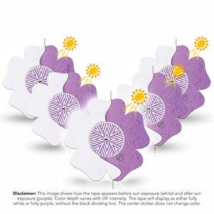 ExpressionMed Solar Violet Freestyle Libre 2 and Libre 2 Plus Flower Shape Tape, Abbott Lingo, 5-Pack Tape and 5-Pack Sticker Sunlight-Activated, Plaster CGM Design