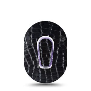 ExpressionMed Black Aligator Skin Dexcom G6 Mini Tape Single Tape and Single Sticker Black Sleek Alligator Print, Adhesive Tape CGM Design