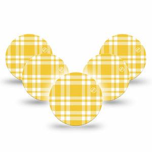 ExpressionMed yellow gingham Freestyle Libre 3 and Libre 3 Plus OverPatch, 5-Pack Yellow white checkered Plaster for Continuous Glucose Monitor