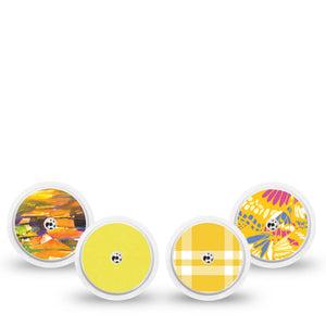 ExpressionMed Sunlit Yellow Freestyle Libre, Libre 2 Plus, and Abbott Lingo Sticker, 4-Pack Sticker yellow botanical pattern Overlay Patch for Continuous Glucose Monitor