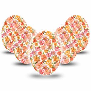 ExpressionMed Peach Dusk Medtronic Guardian Enlite Universal Oval, 5-Pack Tape Peachy Florals, Plaster CGM Design