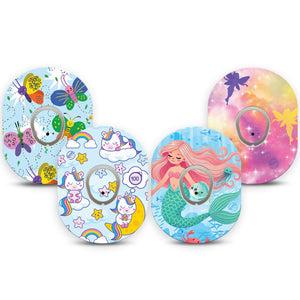 ExpressionMed Mythical Magic Variety Pack Dexcom G7 Tape, Dexcom Stelo Glucose Biosensor System, 4-Pack Tape and 4-Pack Sticker Variety Adorable Animals And Characters, Overlay Tape CGM Design