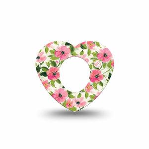 ExpressionMed Painter’s Cosmos Dexcom G7 and Dexcom Stelo Glucose Biosensor System Heart, Single Tape Painted pink blossoms Decorative Patch for CGM