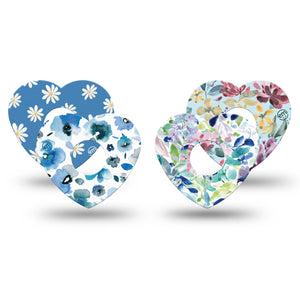 ExpressionMed Sky Blue Garden Variety Pack Freestyle Libre 3 Heart Shape Tape 4-Pack Variety Baby Blue Florals Patch CGM Design