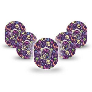 ExpressionMed Neon Skulls Dexcom G7 Mini Tape, Dexcom Stelo Glucose Biosensor System, 5-Pack Tape and 5-Pack Sticker Luminous Glow Skull Inspired, Patch Continuous Glucose Monitor Design