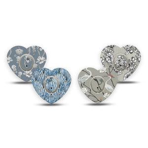 ExpressionMed Graceful Shores Dexcom G7 and Dexcom Stelo Glucose Biosensor System Heart, 4-Pack Tape and 4-Pack Sticker, Icy blue and gray  Vinyl Decoration for CGM