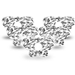 ExpressionMed Custom Black and White Floral Freestyle Libre 3 and Libre 3 Plus Butterfly Shape Tape 5-Pack Tape Floral Customization Overlay Tape CGM Design