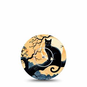 ExpressionMed Spooky Black Cat Freestyle Libre and Libre 2 Plus Tape, Abbott Lingo, Single Tape and Single Sticker Night Sky Black Cat, Fixing Ring Tape Continuous Glucose Monitor Design