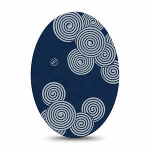 ExpressionMed Blue Swirls Medtronic Guardian Enlite Universal Oval, Single Tape Windy Swirl Inspired, Plaster CGM Design