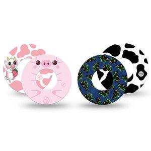 ExpressionMed Down on the Farm Variety Pack Freestyle Libre and Libre 2 Plus Tape, Abbott Lingo, 4-Pack Tape Variety, Barnyard Themed, Fixing Ring Tape Continuous Glucose Monitor Design