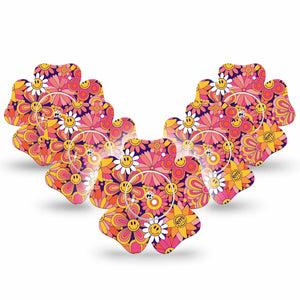 ExpressionMed Groovy Freestyle Libre 2 Flower Shape Tape, Abbott Lingo,  5-Pack Tape and 5-Pack Sticker Orange Pink Daisies Fixing Ring Tape CGM Design