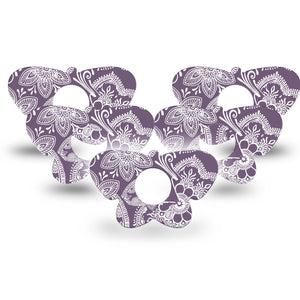 ExpressionMed Purple Henna Infusion Set Butterfly Shape Tape 10-Pack Tape Purple Patterns, Plaster Continuous Glucose Monitor Design