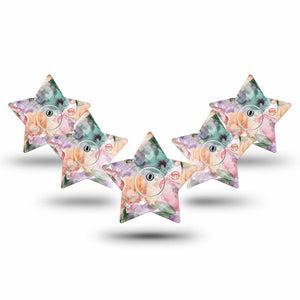 ExpressionMed Flower Clouds Freestyle Libre 3 Star Shape Tape 5-Pack Tape and 5-Pack Sticker Soft-Colored Textured Florals, Patch CGM Design