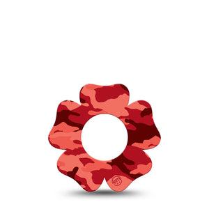 ExpressionMed Red Camo Freestyle Libre 2 and Libre 2 Plus Flower Shape Tape, Abbott Lingo,  Single Tape Red Design, Fixing Ring Tape CGM Design