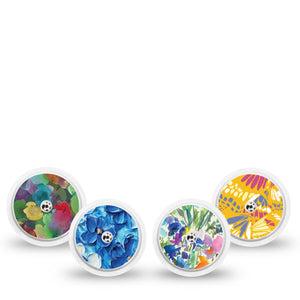 ExpressionMed Summer Splash Variety Pack Freestyle Libre and Libre 2 Plus Sticker, Abbott Lingo, 4-Pack Sticker Variety Painted Inspired Garden, Vinyl Graphics Continuous Glucose Monitor Design