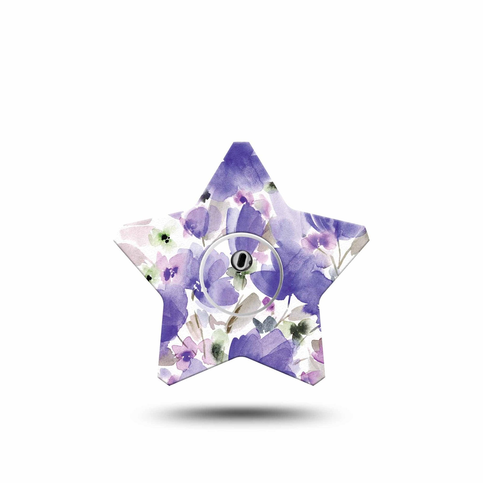 ExpressionMed Italian Blooms Freestyle Libre 3 Star Shape Tape Single Tape and Single Sticker Amethyst Watercolor Painted Garden Patch CGM Design