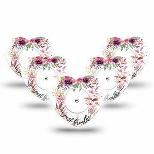 ExpressionMed Just Breathe Freestyle Libre 2 and Libre 2 Plus Heart Shape Tape, Abbott Lingo, 5-Pack Tape and 5-Pack Sticker Serene Mindfulness, Fixing Ring Tape CGM Design