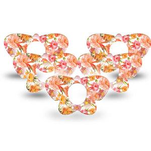 ExpressionMed Peach Dusk Dexcom G7 Butterfly Shape Tape, Dexcom Stelo Glucose Biosensor System, 5-Pack Tape Charming Pink Orange Flowers, Adhesive Tape CGM Design