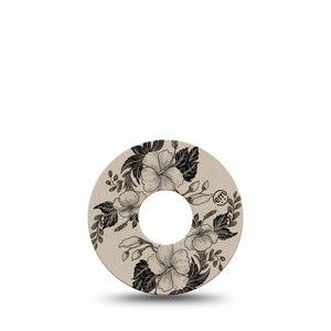 ExpressionMed Low Tide Freestyle Libre 3 and Libre 3 Plus, Single Tape Hand-drawn flower lines Overlay Patch for Continuous Glucose Monitor