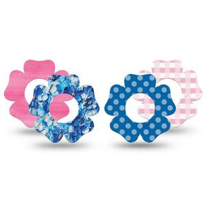 ExpressionMed Cotton Candy Coast Variety Pack Freestyle Libre 2 and Libre 2 Plus Flower Shape Tape, Abbott Lingo, 5-Pack Tape and 5-Pack Sticker Type 1 Barbie Themed, Plaster CGM Design