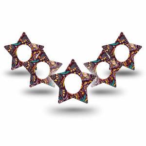 ExpressionMed Ornate Floral Dexcom G7 Star Shape Tape, Dexcom Stelo Glucose Biosensor System, 5-Pack Tape Paisley Inspired Floral Pattern, Overlay Patch CGM Design