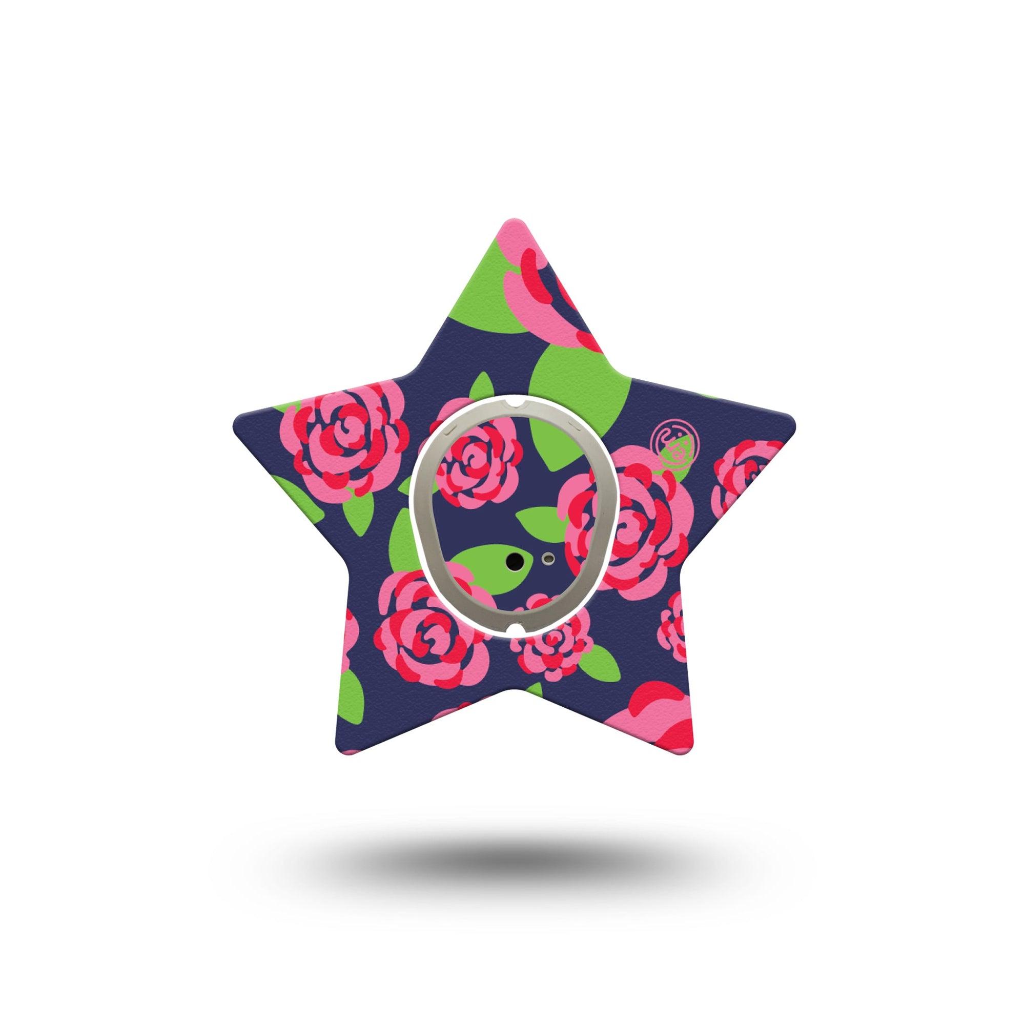 ExpressionMed Pretty Pink Roses Dexcom G7 Star Shape Tape, Dexcom Stelo Glucose Biosensor System, Single Tape and Single Sticker Blush Roses, Adhesive Tape CGM Design