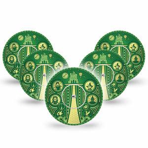 ExpressionMed Dorothy and Friends Freestyle Libre and Libre 2 Plus Tape, Abbott Lingo, 5-Pack Tape and 5-Pack Sticker Yellow Brick Road, Fixing Ring Tape Continuous Glucose Monitor Design