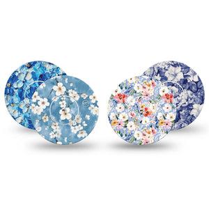 ExpressionMed Blue Petals Freestyle Libre, Libre 2 Plus, and Abbott Lingo, tape and sticker  Powder blue florals Adhesive Tape for CGM